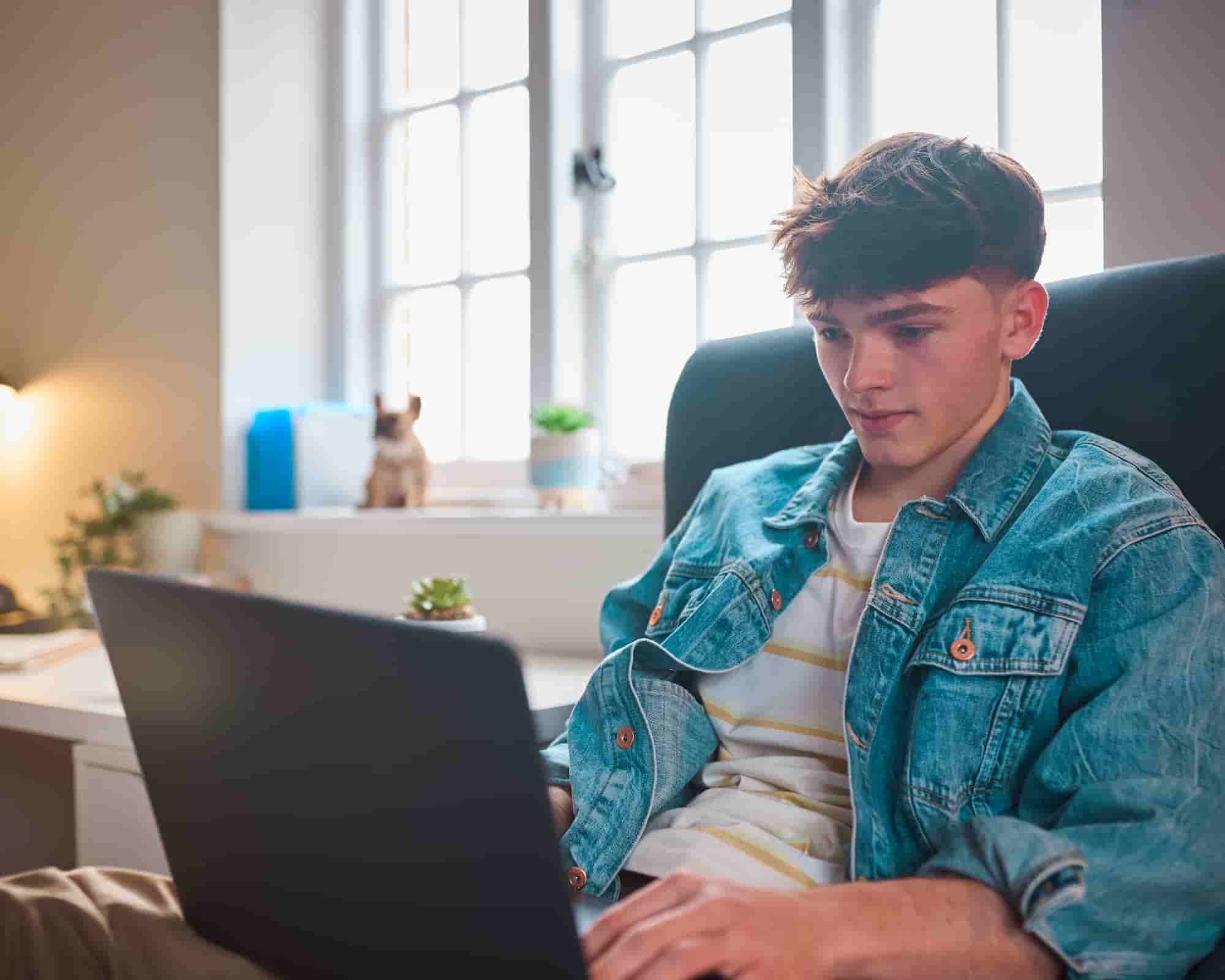 High school student earning extra credits through an online course at home
